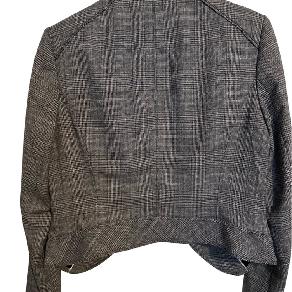 White House Black Market Moto Jacket Women Sz 8 Gray Merlot Plaid Cropped Lined - Picture 4 of 14